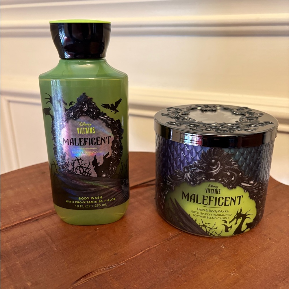Bath & Body Works Maleficent  Body Wash and 3 Wick candle